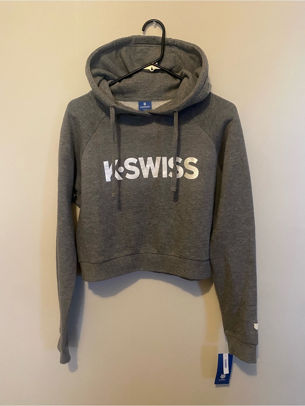 K-Swiss Cropped Gray Hoodie with White Logo